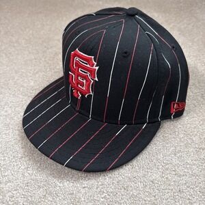 San Francisco Giants New Era 59fifty Pinstripe Black Red Sz 7 1/2 Wool Hat
